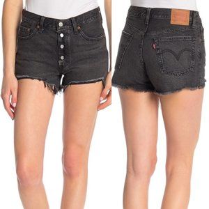 Levi's 501 High Waist Cutoff Raw Frayed Hem Denim Jean Shorts Size 26 Black